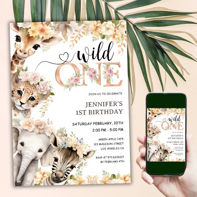 Safari Wild One Girl 1st Birthday Invitation (Creator Uploaded)