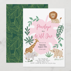 Safari Wild One Girl 1st Birthday Invitation