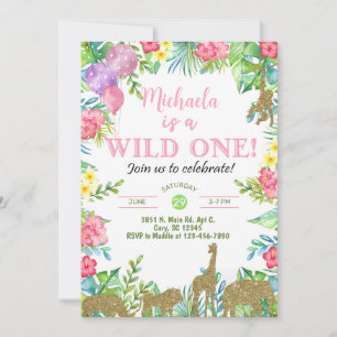 Safari Wild One girl 1st birthday invitation. Invitation