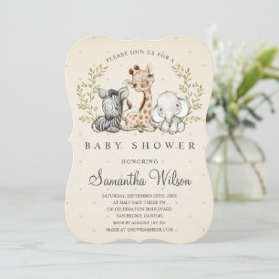 Safari Wild One Gungle Animals Baby Shower Invitation
