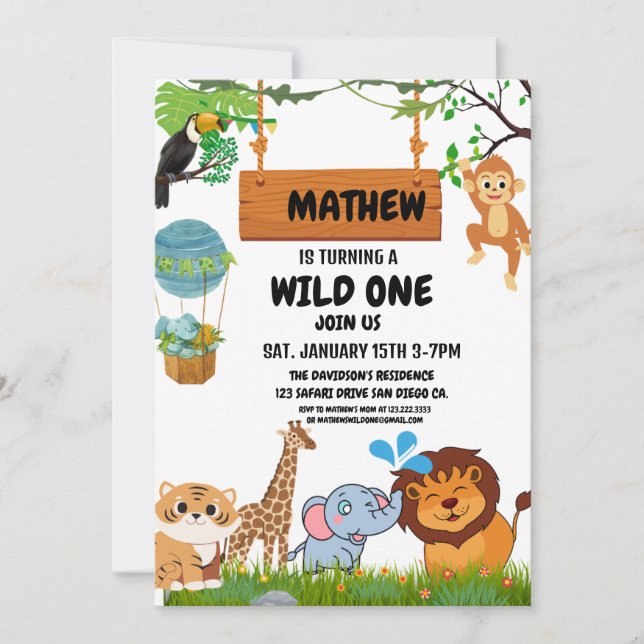 Safari Wild One Invitation (Front)