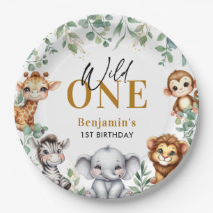 Safari Wild One   Jungle Animals 1st Birthday Paper Plate