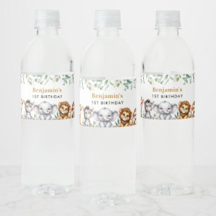 Safari Wild One Jungle Animals 1st Birthday Water Bottle Label