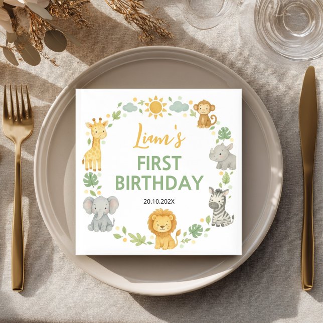 Safari Wild One Jungle Animals Birthday Napkin (Creator Uploaded)