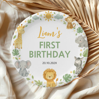 Safari Wild One Jungle Animals Birthday Paper Plate