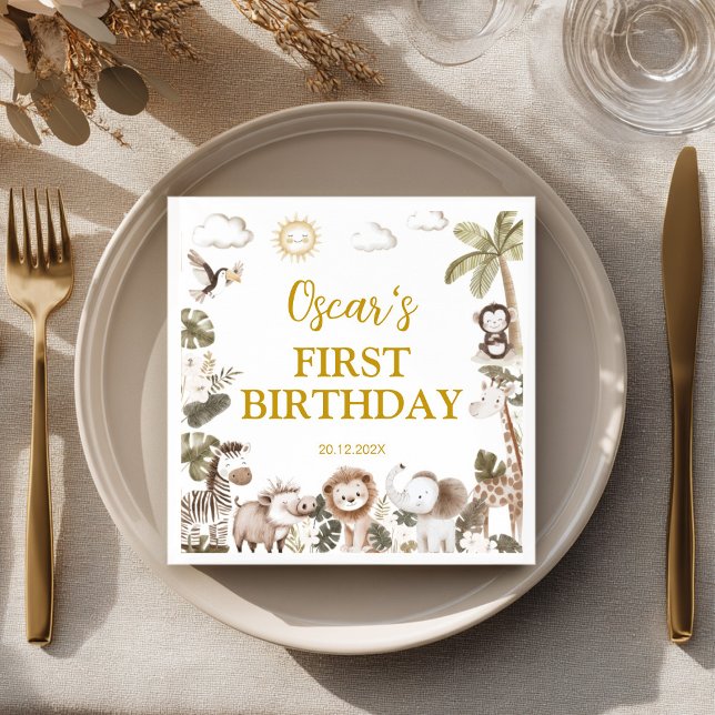 Safari Wild One Jungle Animals Birthday Party Napkin (Creator Uploaded)