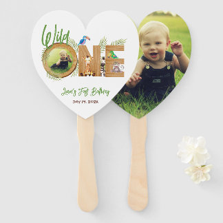 Safari Wild One Photo 1st Birthday Animals Wood Na Hand Fan