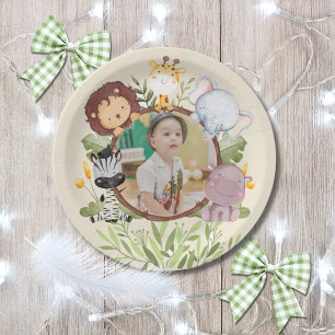 Safari Wild One Photo Watercolor 1st Birthday Paper Plate