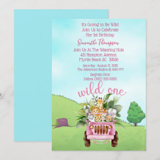 Safari Wild One Pink Girls Birthday Party Invitation