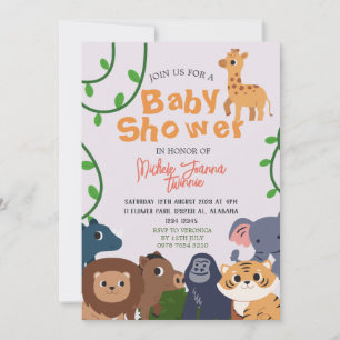 Safari Wild one Simple Cute  Animals Baby Shower Invitation