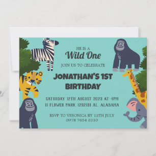 Safari Wild one Simple Cute First Birthday Baby In Invitation