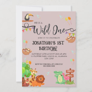 Safari Wild one Simple Cute First Birthday Baby  Invitation