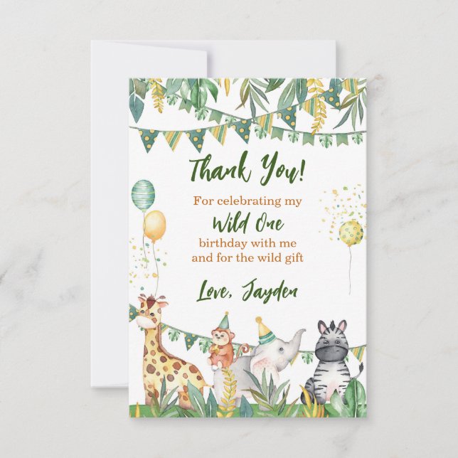 Safari Wild One Thank You Card (Front)