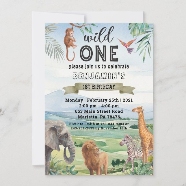 Safari Wild One Twins Birthday Party Invitation (Front)