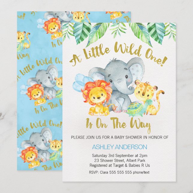 Safari Wild One Watercolor Baby Shower Invitation (Front/Back)