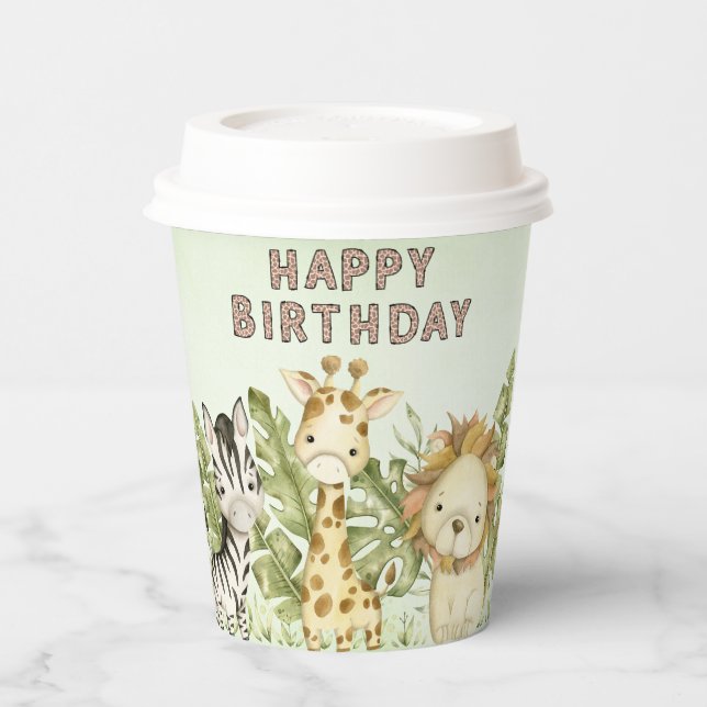Safari Wild One Watercolor Birthday Paper Cups (Left)