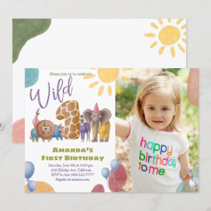 Safari Wild One With Photo Birthday Invitation