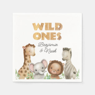 Safari Wild Ones Twins 1st Birthday Napkin