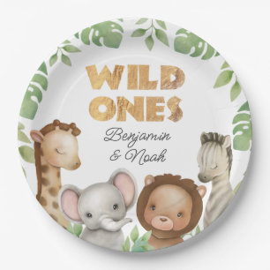 Safari Wild Ones Twins 1st Birthday Paper Plate