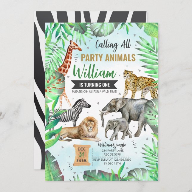 Safari Wild Party Animals Birthday Invitation (Front/Back)