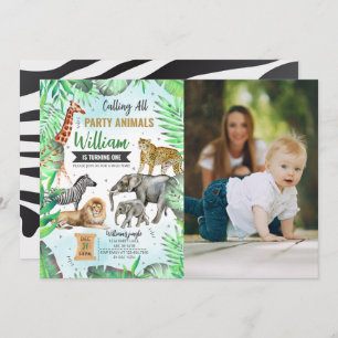 Safari Wild Party Animals Birthday Photo Invitation