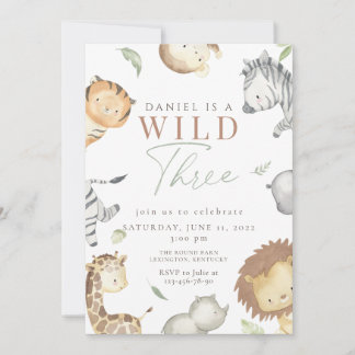 Safari wild three birthday party invitation