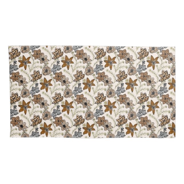  Safari Wildflowers - Modern Animal Print Floral Pillowcase (Back-Right)