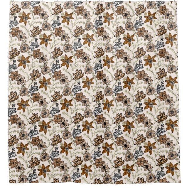  Safari Wildflowers - Modern Animal Print Floral Shower Curtain (Front)