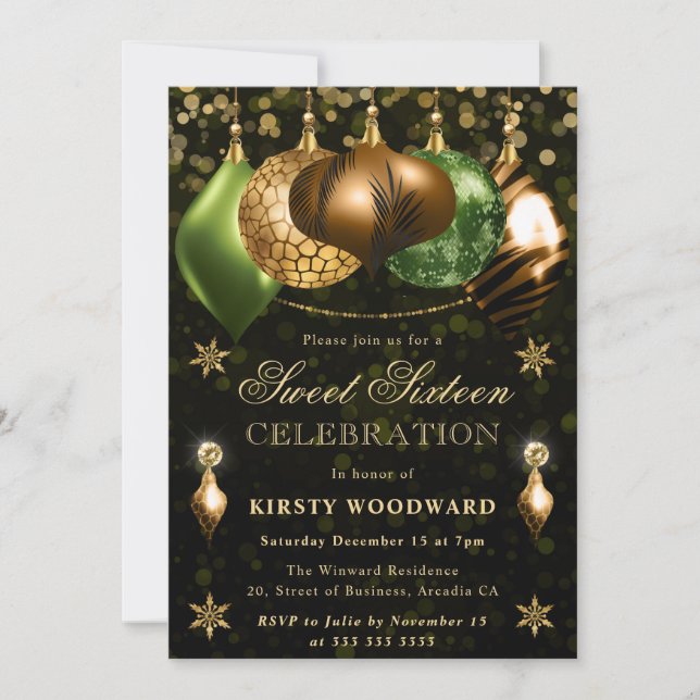 Safari Wildlife Baubles Sweet Sixteen Invitation (Front)