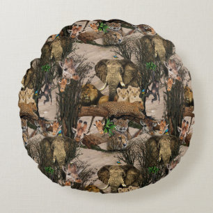 Safari Wildlife Destination Repeat Pattern Round Cushion