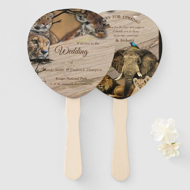 Safari Wildlife Outdoor Wedding Hand Fans (Front and Back)