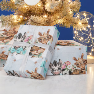 Safari wildone baby name jungle with animals wrapping paper