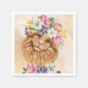 Safari wildone baby shower pink and gold napkin