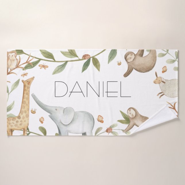 Safari woodland animals personalised kids towel (Bath Towel)