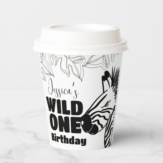 Safari Zebra Hand Drawn Wild Party Birthday Paper Cups (Front)
