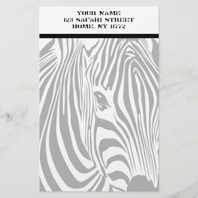 Safari Zebra Personal Stationery (Front)