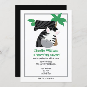 Safari Zebra Seventh Birthday Party Invitation