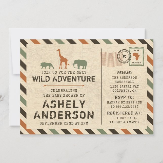 Safari Zoo African Animals Baby Shower Invitation (Front)