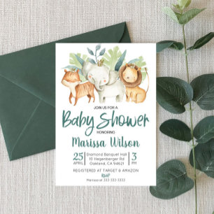 Safari Zoo Animal Themed Baby Shower Invitation
