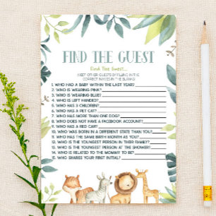 Safari Zoo Animals Find The Guest Baby Shower Game Stationery