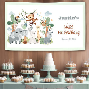 Safari ZOO Animals Wild One Boy 1st Birthday Banner