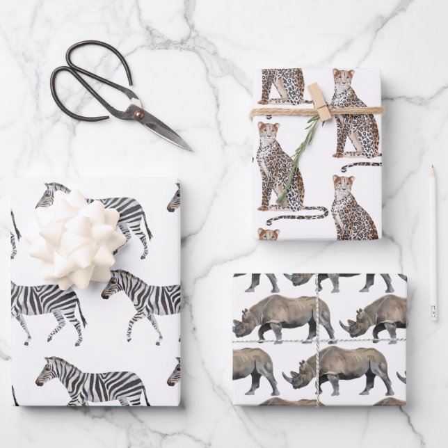 Safari Zoo Animals Wrapping Paper Sheets (Front)