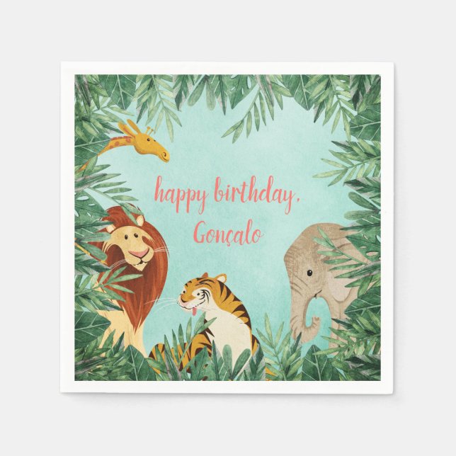 Safari Zoo Jungle Animals Children Birthday Party Napkin (Front)