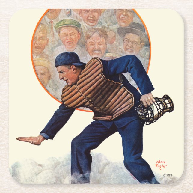 Safe at the Plate Square Paper Coaster (Front)