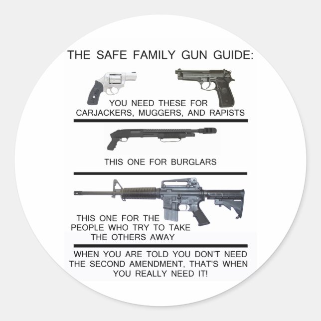SAFE FAMILY GUN GUIDE CLASSIC ROUND STICKER (Front)