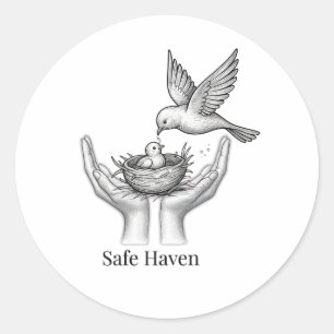 Safe Haven - Bird in Human Hands Nature Art Market Classic Round Sticker