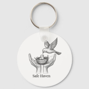Safe Haven - Bird in Human Hands Nature Art Market Key Ring