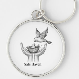 Safe Haven - Bird in Human Hands Nature Art Market Key Ring