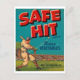 Safe Hit Vintage Crate Label - Baseball Postcard