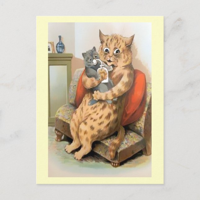 Safe in Mother's Arms by Louis Wain Postcard (Front)